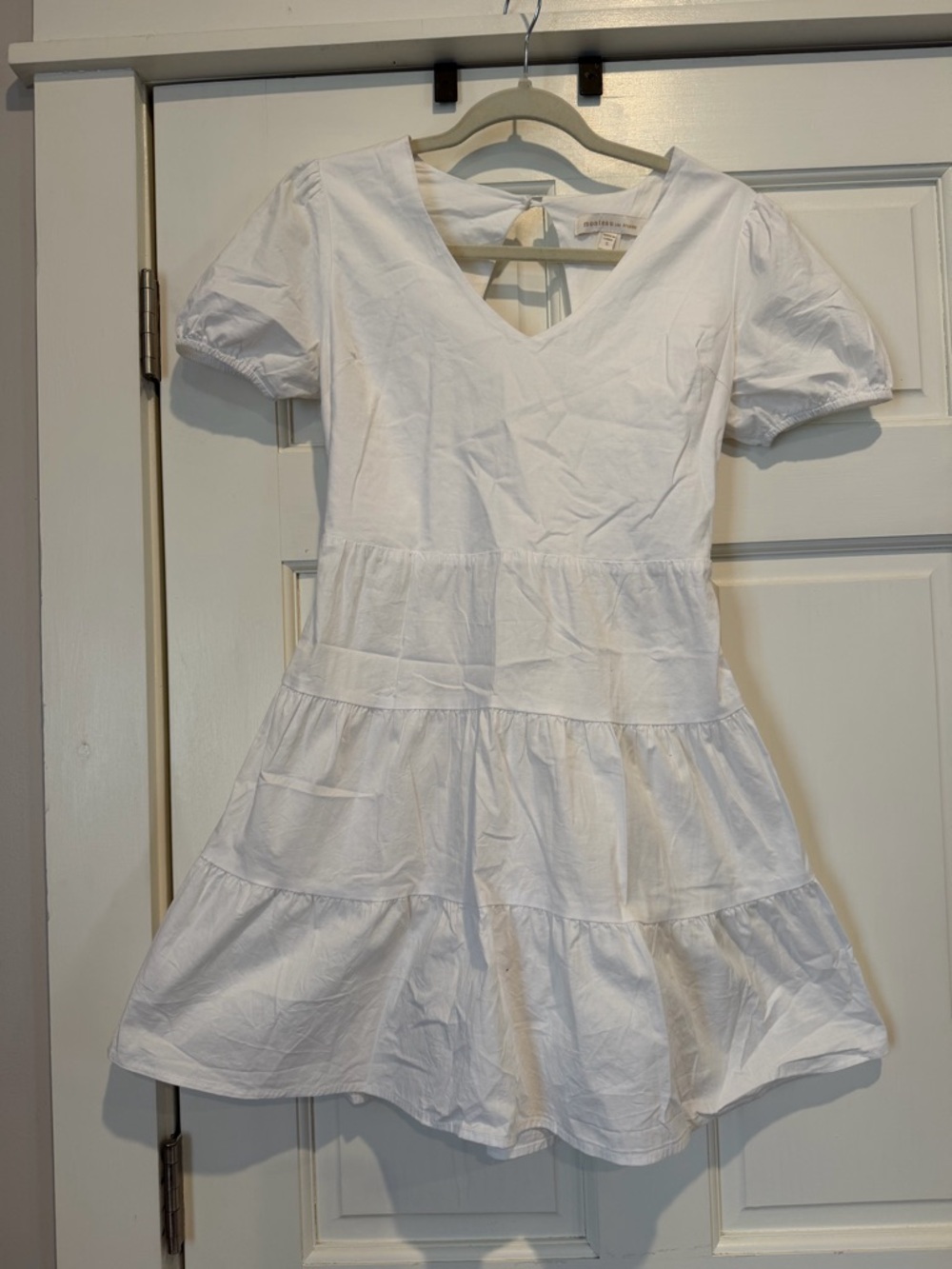 Monteau White Tiered V-Neck Puff Sleeve Dress for Kids